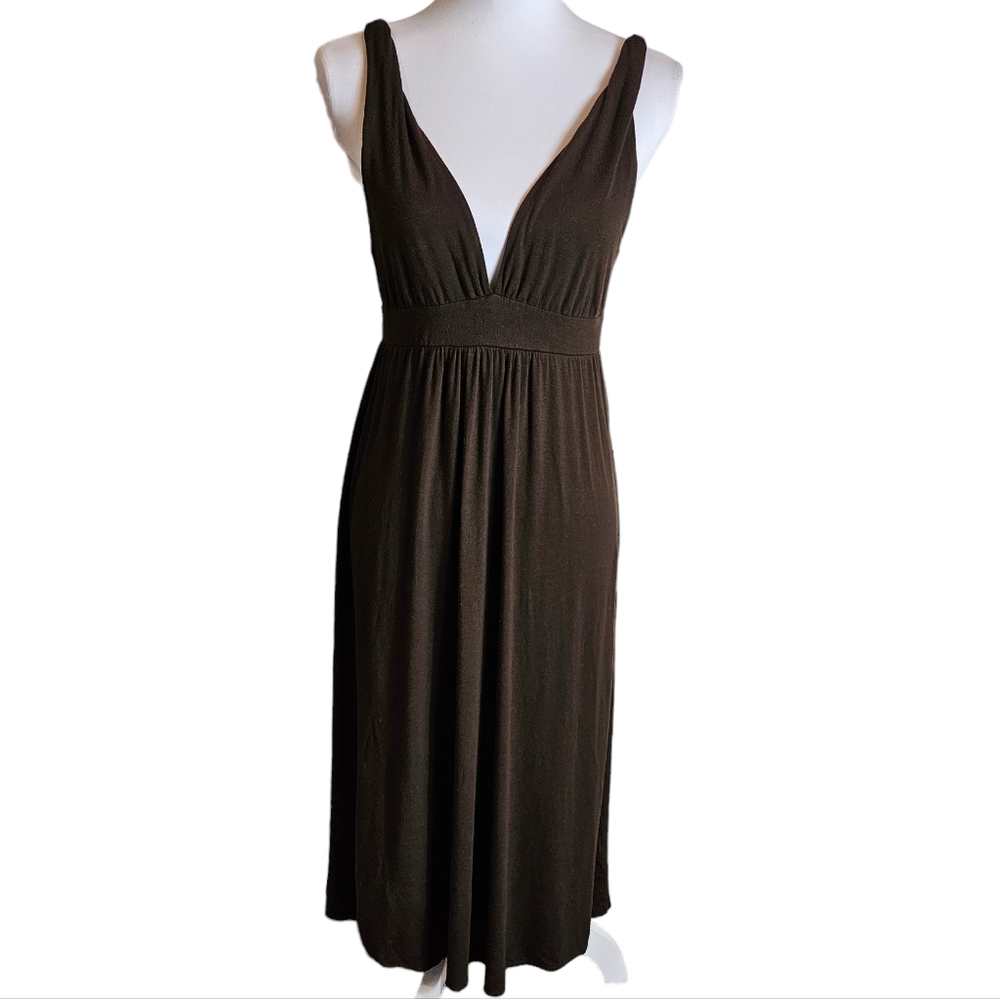 J Crew Chocolate Brown Knit Maxi Dress Size Medium Empire Waist Sleeveless Y2K